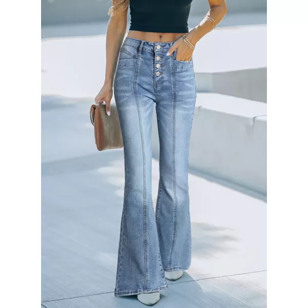 Sidefeel Women's High Waisted Jeans Wide Leg Button Fly Bell Bottoms Flared Denim Pants
