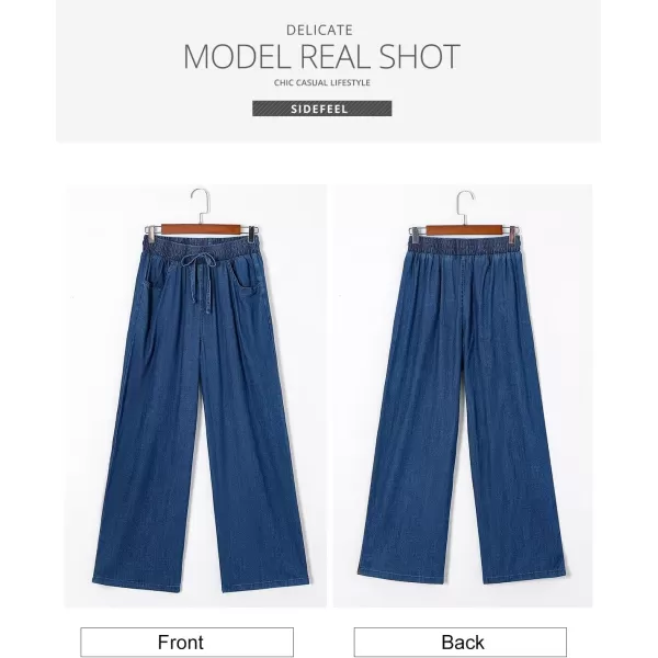 Sidefeel Women's High Waisted Wide Leg Jeans 2024 Summer Drawstring Denim Pants