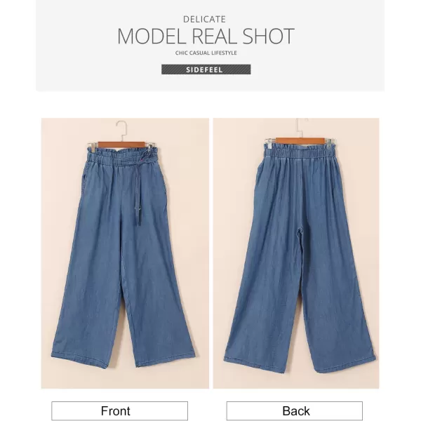 Sidefeel Women's High Waisted Wide Leg Jeans 2024 Summer Drawstring Denim Pants