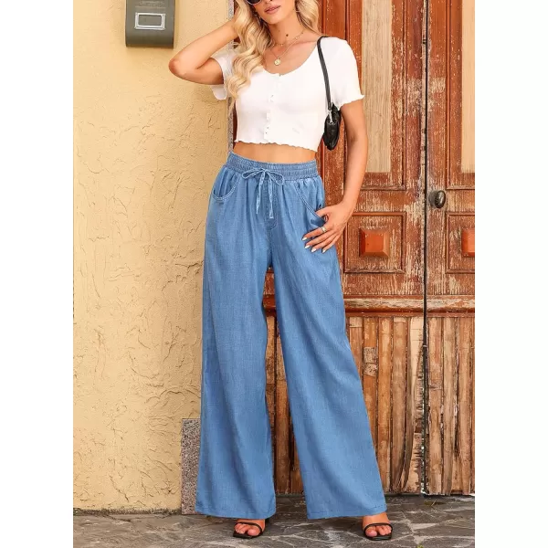 Sidefeel Women's High Waisted Wide Leg Jeans 2024 Summer Drawstring Denim Pants