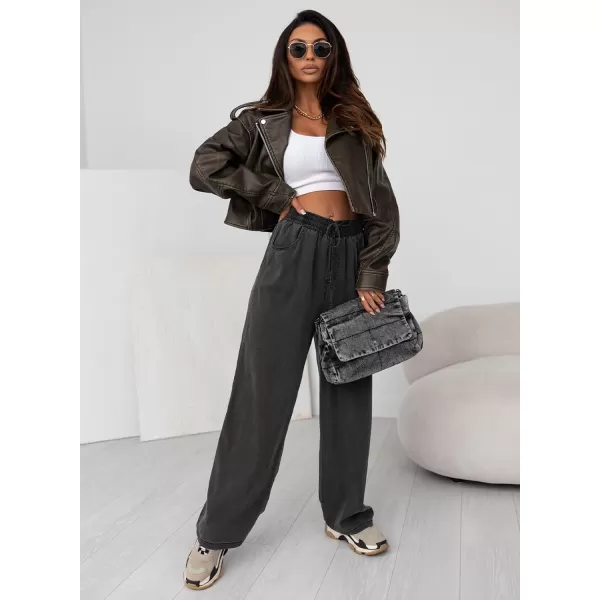 Sidefeel Women's High Waisted Wide Leg Jeans 2024 Summer Drawstring Denim Pants