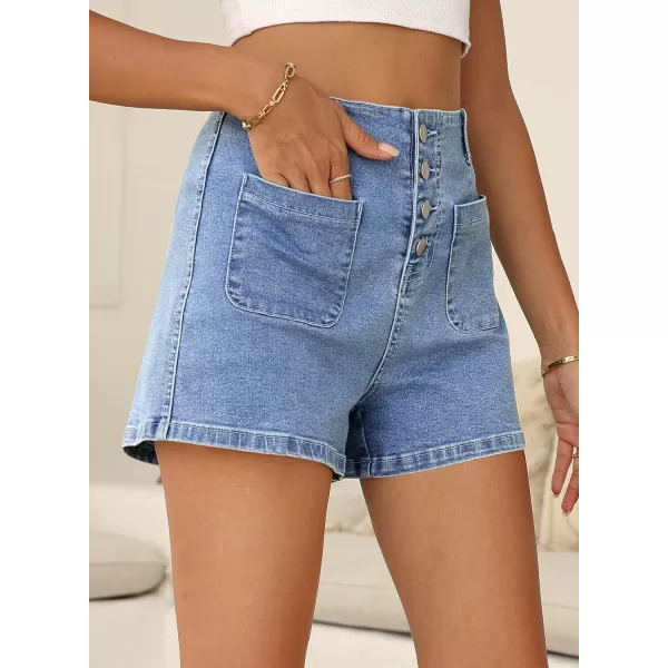 Sidefeel Women's Jean Shorts Button Fly Stretchy High Waisted Summer Denim Shorts Pants with Pockets