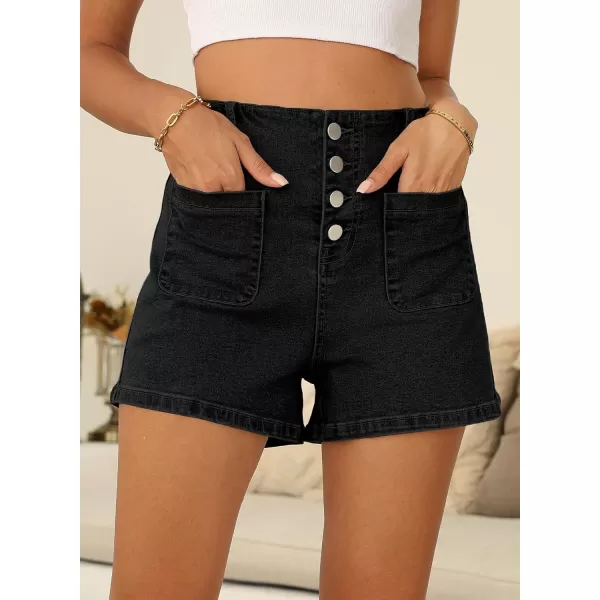 Sidefeel Women's Jean Shorts Button Fly Stretchy High Waisted Summer Denim Shorts Pants with Pockets