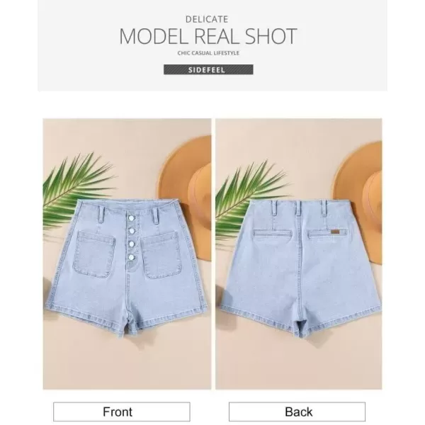 Sidefeel Women's Jean Shorts Button Fly Stretchy High Waisted Summer Denim Shorts Pants with Pockets