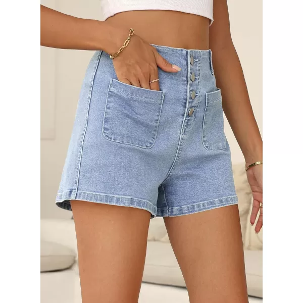Sidefeel Women's Jean Shorts Button Fly Stretchy High Waisted Summer Denim Shorts Pants with Pockets