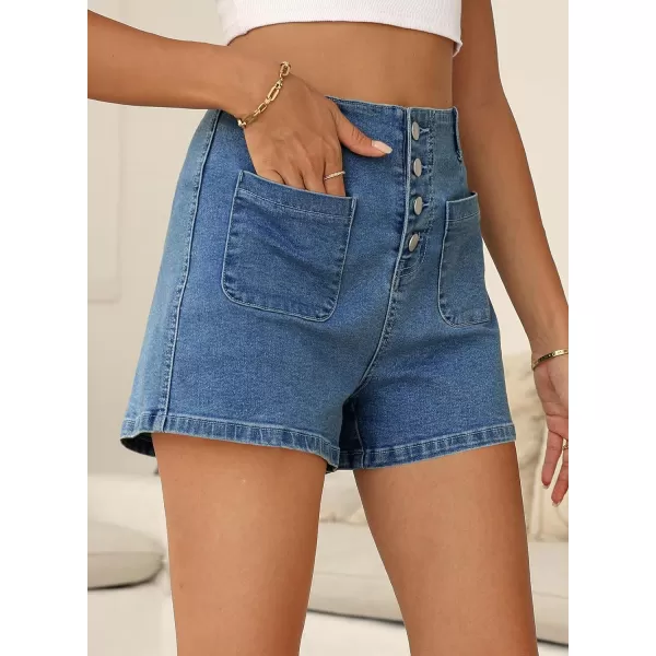 Sidefeel Women's Jean Shorts Button Fly Stretchy High Waisted Summer Denim Shorts Pants with Pockets