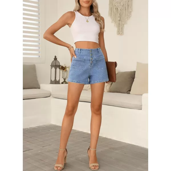 Sidefeel Women's Jean Shorts Button Fly Stretchy High Waisted Summer Denim Shorts Pants with Pockets