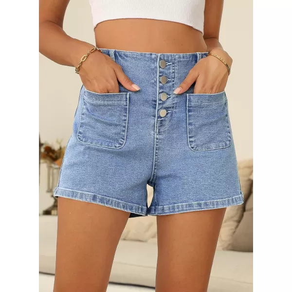 Sidefeel Women's Jean Shorts Button Fly Stretchy High Waisted Summer Denim Shorts Pants with Pockets
