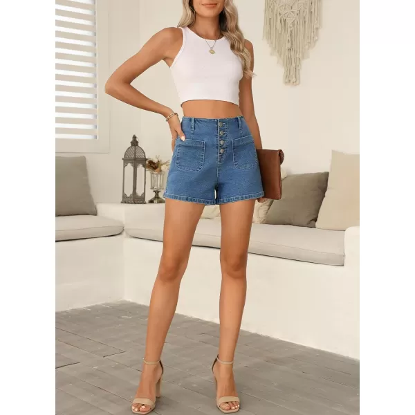Sidefeel Women's Jean Shorts Button Fly Stretchy High Waisted Summer Denim Shorts Pants with Pockets