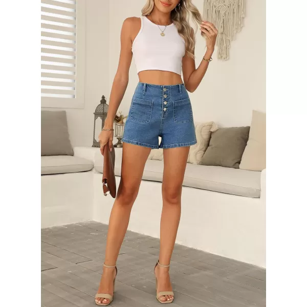 Sidefeel Women's Jean Shorts Button Fly Stretchy High Waisted Summer Denim Shorts Pants with Pockets