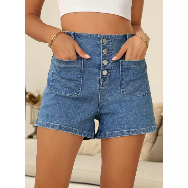Sidefeel Women's Jean Shorts Button Fly Stretchy High Waisted Summer Denim Shorts Pants with Pockets