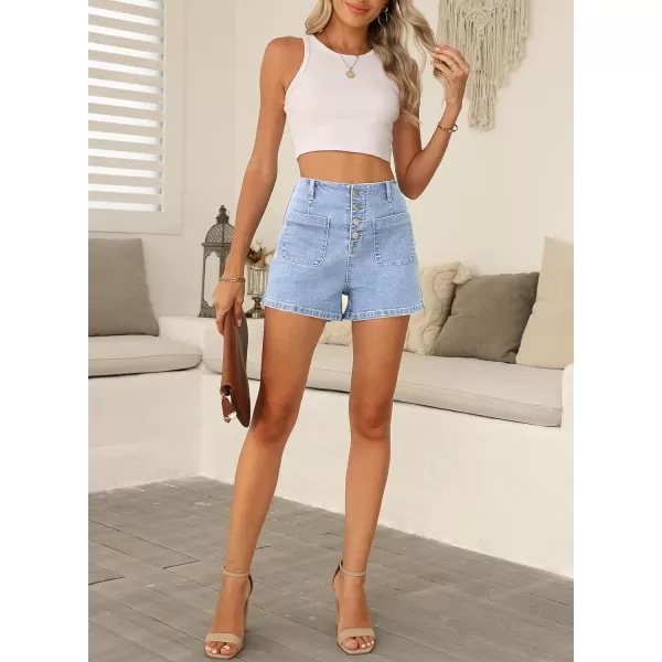 Sidefeel Women's Jean Shorts Button Fly Stretchy High Waisted Summer Denim Shorts Pants with Pockets