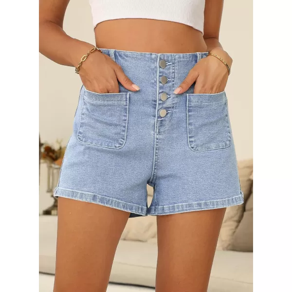 Sidefeel Women's Jean Shorts Button Fly Stretchy High Waisted Summer Denim Shorts Pants with Pockets