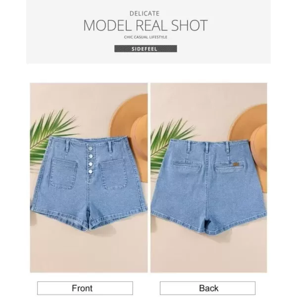 Sidefeel Women's Jean Shorts Button Fly Stretchy High Waisted Summer Denim Shorts Pants with Pockets