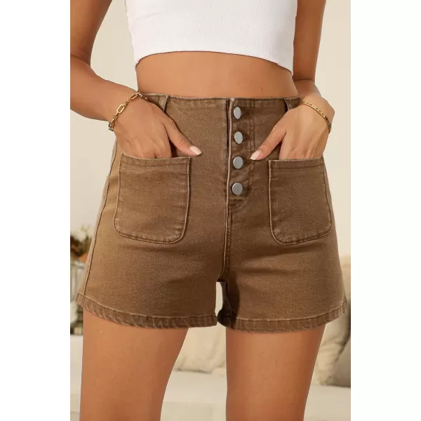 Sidefeel Women's Jean Shorts Button Fly Stretchy High Waisted Summer Denim Shorts Pants with Pockets