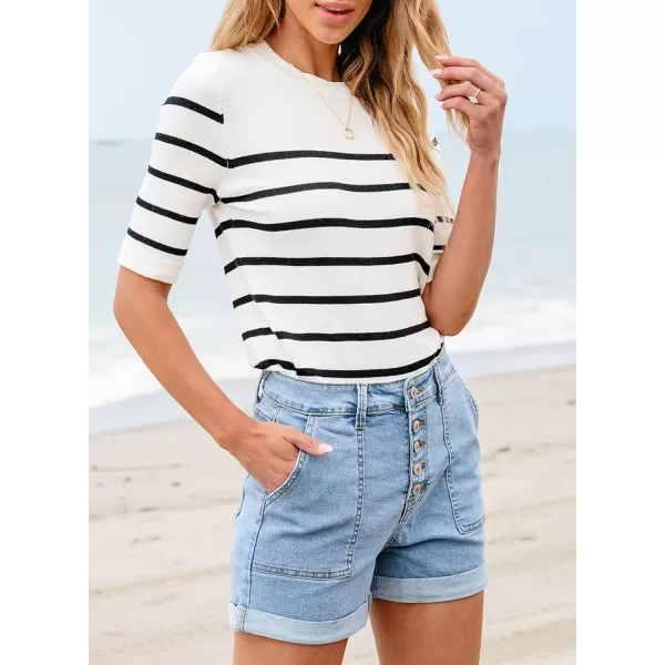 Sidefeel Womens Jean Shorts High Waisted Stretchy Buttoned Folded Hem Denim Shorts