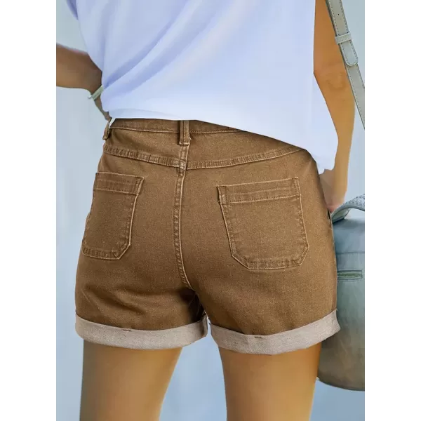 Sidefeel Womens Jean Shorts High Waisted Stretchy Buttoned Folded Hem Denim Shorts