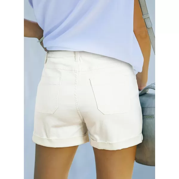 Sidefeel Womens Jean Shorts High Waisted Stretchy Buttoned Folded Hem Denim Shorts