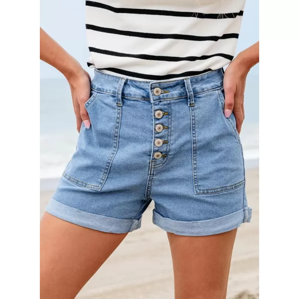 Sidefeel Womens Jean Shorts High Waisted Stretchy Buttoned Folded Hem Denim Shorts