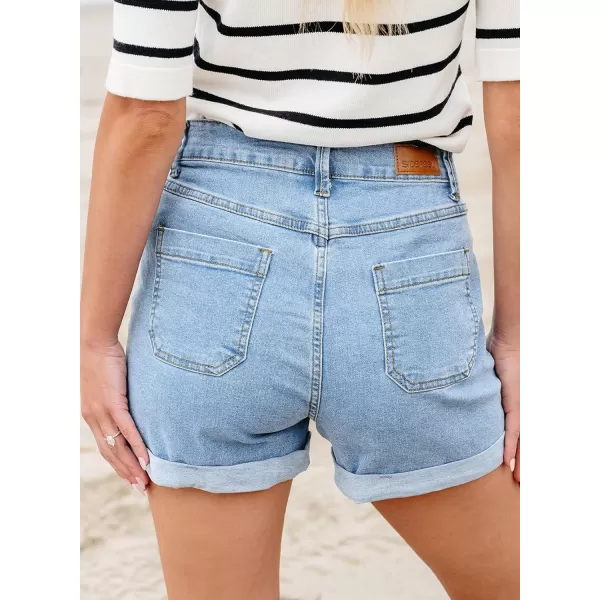 Sidefeel Womens Jean Shorts High Waisted Stretchy Buttoned Folded Hem Denim Shorts
