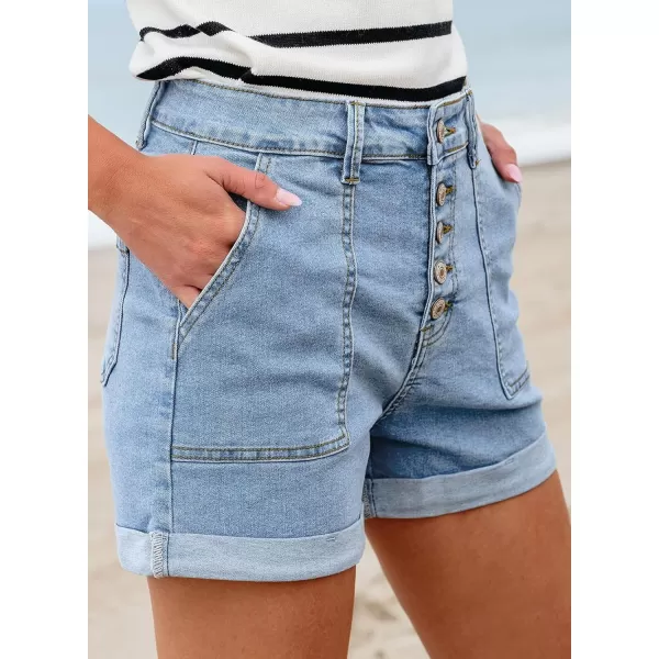 Sidefeel Womens Jean Shorts High Waisted Stretchy Buttoned Folded Hem Denim Shorts