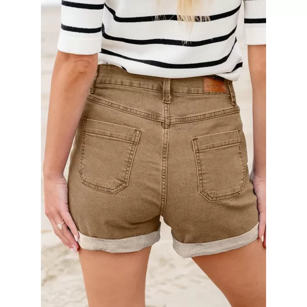 Sidefeel Womens Jean Shorts High Waisted Stretchy Buttoned Folded Hem Denim Shorts