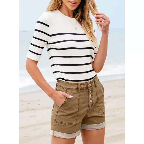 Sidefeel Womens Jean Shorts High Waisted Stretchy Buttoned Folded Hem Denim Shorts