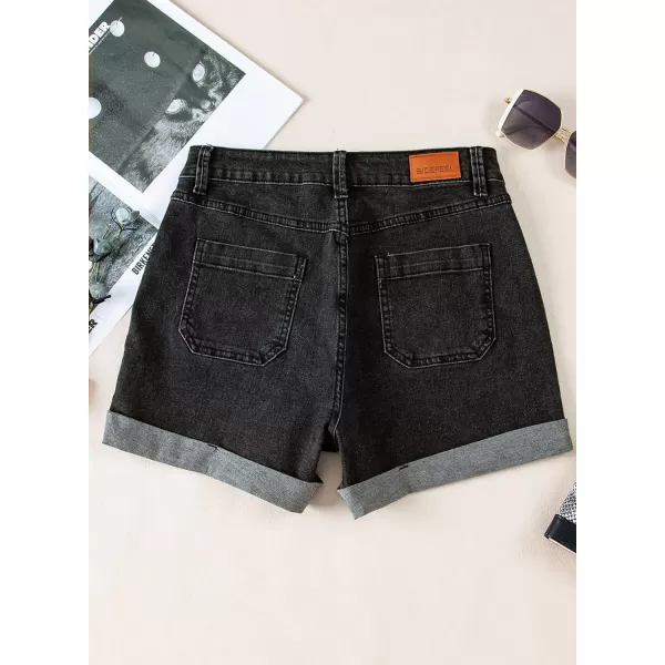 Sidefeel Womens Jean Shorts High Waisted Stretchy Buttoned Folded Hem Denim Shorts
