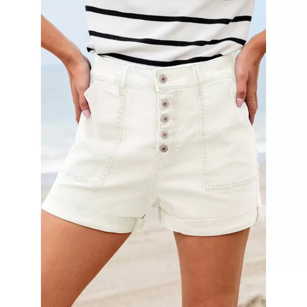 Sidefeel Womens Jean Shorts High Waisted Stretchy Buttoned Folded Hem Denim Shorts