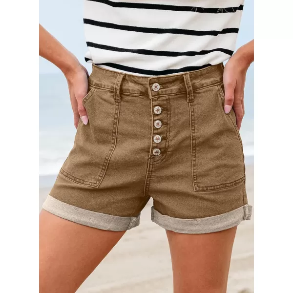 Sidefeel Womens Jean Shorts High Waisted Stretchy Buttoned Folded Hem Denim Shorts