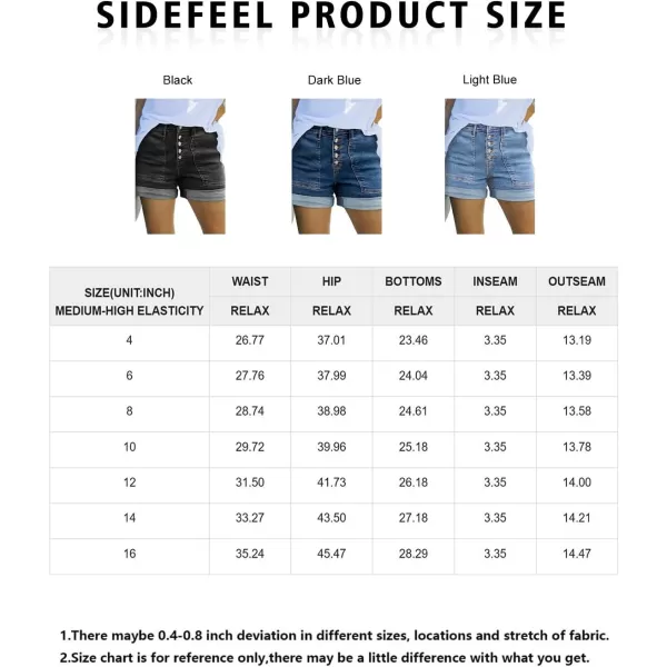 Sidefeel Womens Jean Shorts High Waisted Stretchy Buttoned Folded Hem Denim Shorts