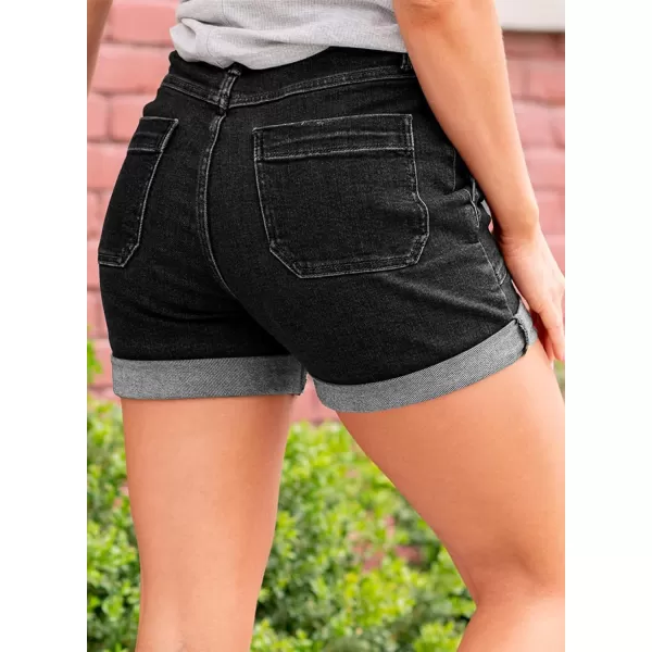 Sidefeel Womens Jean Shorts High Waisted Stretchy Buttoned Folded Hem Denim Shorts