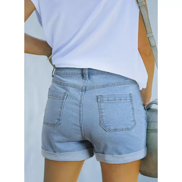 Sidefeel Womens Jean Shorts High Waisted Stretchy Buttoned Folded Hem Denim Shorts