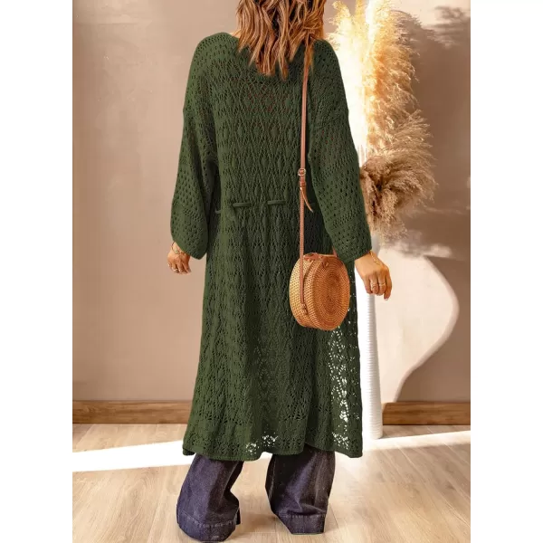 Sidefeel Womens Lightweight Open Front Cardigan Sweaters Long Sleeve Drawstring Crochet Knit Sheer Boho Kimono Sweaters