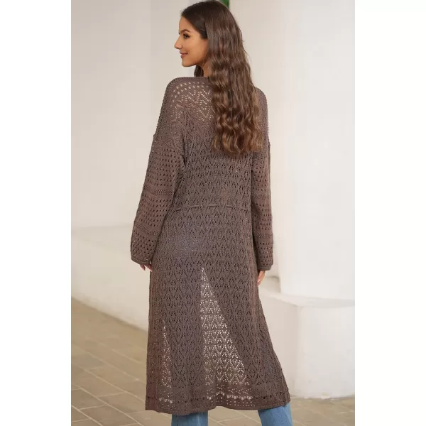 Sidefeel Womens Lightweight Open Front Cardigan Sweaters Long Sleeve Drawstring Crochet Knit Sheer Boho Kimono Sweaters