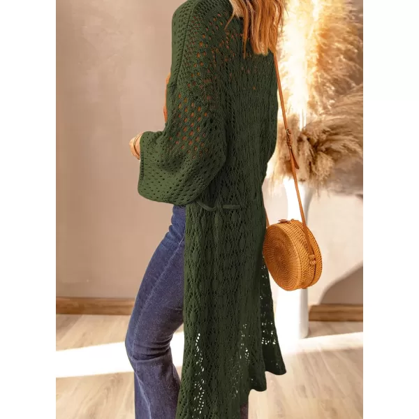 Sidefeel Womens Lightweight Open Front Cardigan Sweaters Long Sleeve Drawstring Crochet Knit Sheer Boho Kimono Sweaters