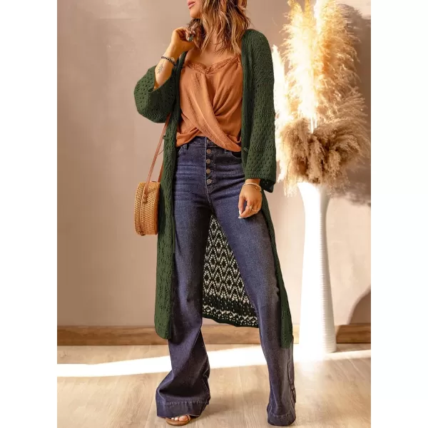 Sidefeel Womens Lightweight Open Front Cardigan Sweaters Long Sleeve Drawstring Crochet Knit Sheer Boho Kimono Sweaters