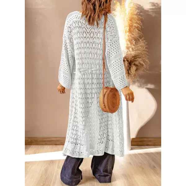 Sidefeel Womens Lightweight Open Front Cardigan Sweaters Long Sleeve Drawstring Crochet Knit Sheer Boho Kimono Sweaters