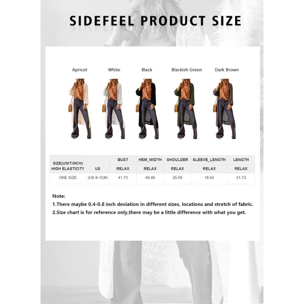 Sidefeel Womens Lightweight Open Front Cardigan Sweaters Long Sleeve Drawstring Crochet Knit Sheer Boho Kimono Sweaters
