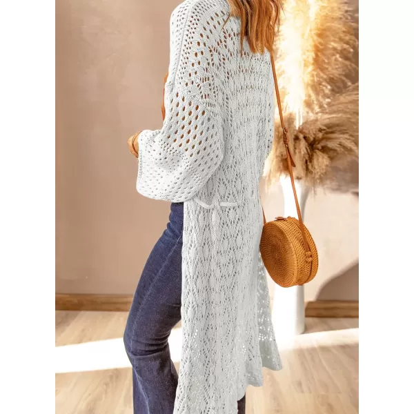 Sidefeel Womens Lightweight Open Front Cardigan Sweaters Long Sleeve Drawstring Crochet Knit Sheer Boho Kimono Sweaters