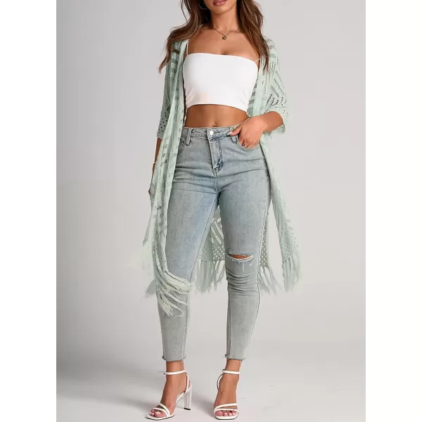 Sidefeel Women's Open Front Knit Sheer Cardigans Summer Boho Lightweight Kimono Cover Ups