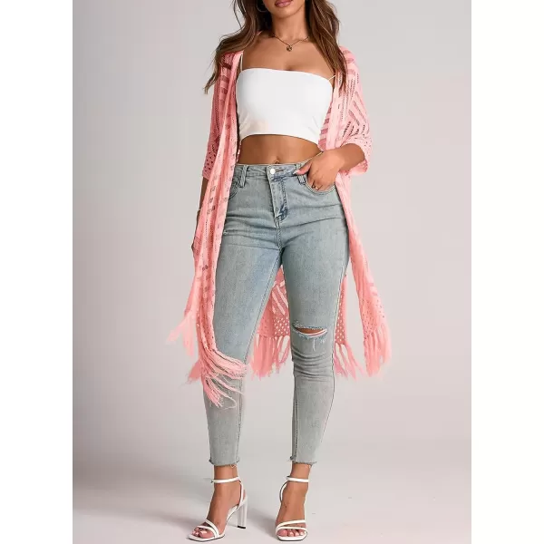 Sidefeel Women's Open Front Knit Sheer Cardigans Summer Boho Lightweight Kimono Cover Ups
