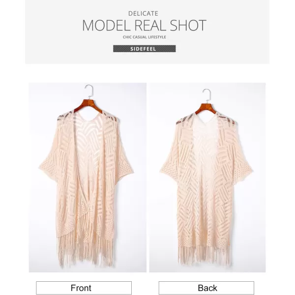 Sidefeel Women's Open Front Knit Sheer Cardigans Summer Boho Lightweight Kimono Cover Ups
