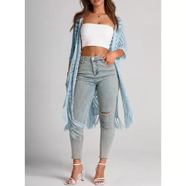 Sidefeel Women's Open Front Knit Sheer Cardigans Summer Boho Lightweight Kimono Cover Ups