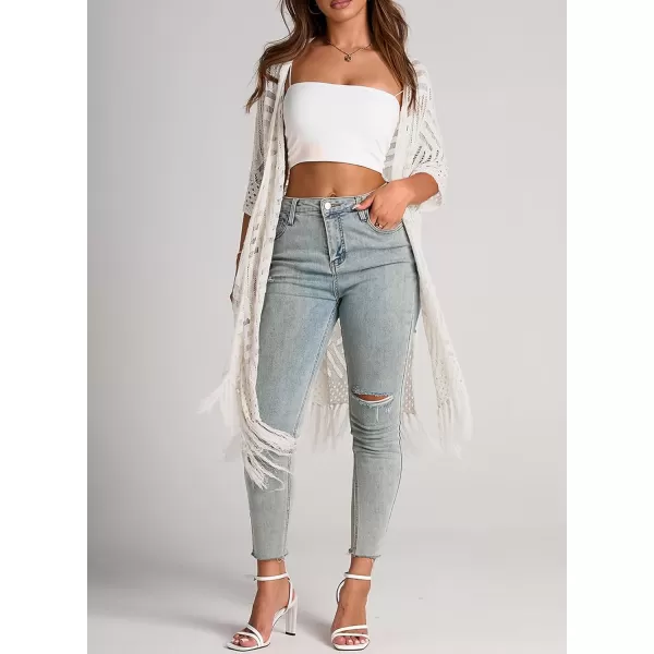 Sidefeel Women's Open Front Knit Sheer Cardigans Summer Boho Lightweight Kimono Cover Ups
