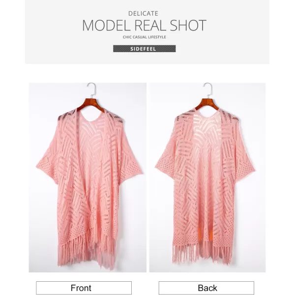 Sidefeel Women's Open Front Knit Sheer Cardigans Summer Boho Lightweight Kimono Cover Ups
