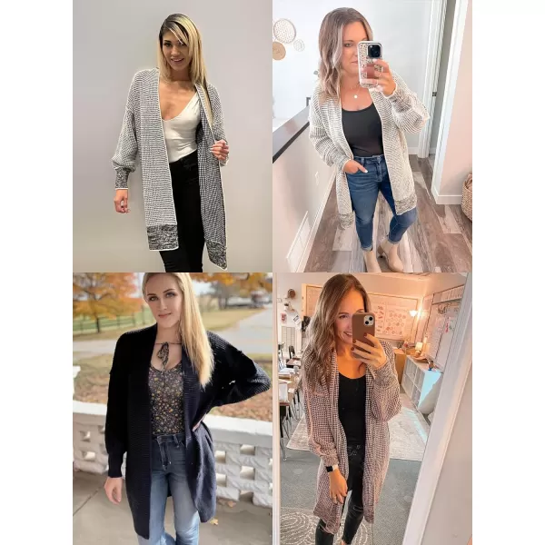 Sidefeel Womens Plaid Long Sleeve Open Front Cardigan Oversized Chunky Knit Sweaters Coat