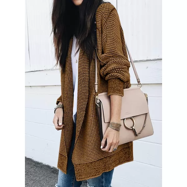 Sidefeel Womens Plaid Long Sleeve Open Front Cardigan Oversized Chunky Knit Sweaters Coat