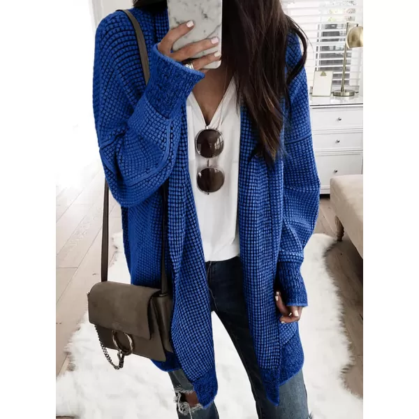 Sidefeel Womens Plaid Long Sleeve Open Front Cardigan Oversized Chunky Knit Sweaters Coat