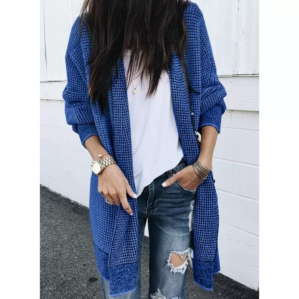 Sidefeel Womens Plaid Long Sleeve Open Front Cardigan Oversized Chunky Knit Sweaters Coat